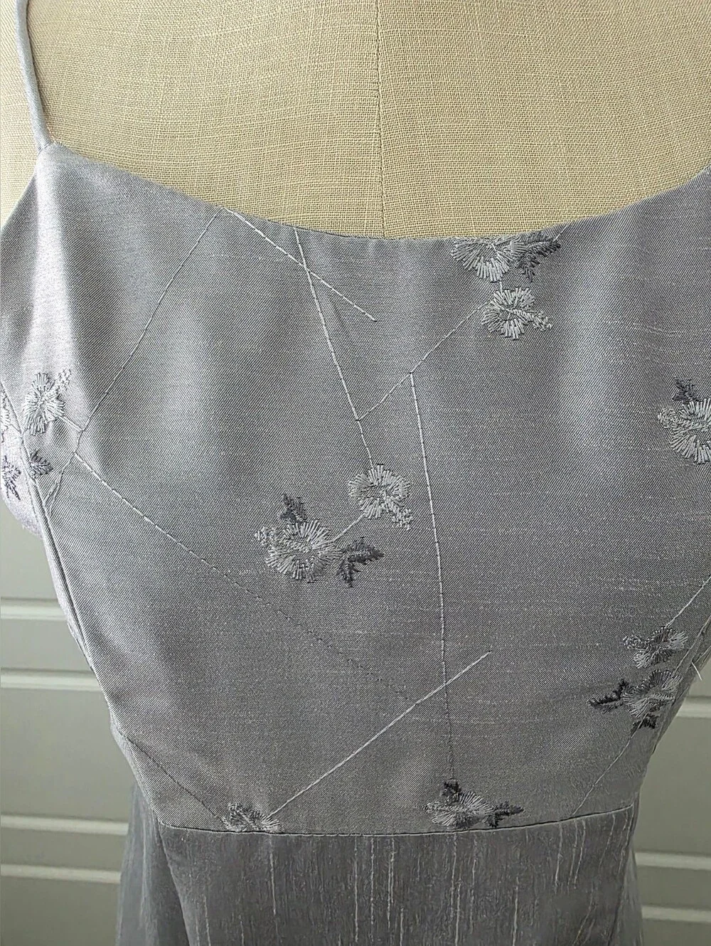 Girls' Silver-Gray Spaghetti Strap Formal Dress